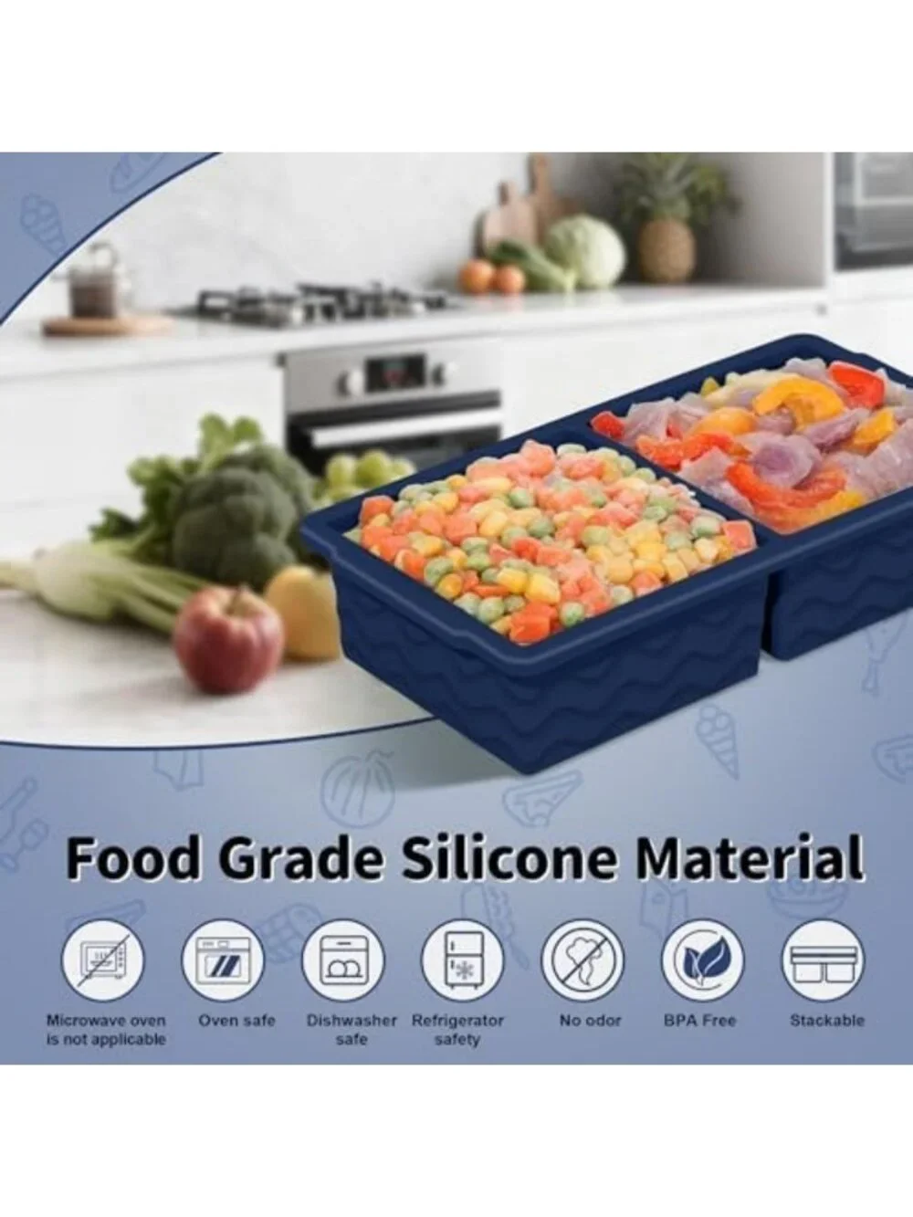 3-Pack Silicone Freezer Trays with Lids - Versatile Soup & Food Storage Molds